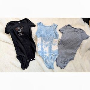 3 Carter's 100% Cotton Bodysuits Wild One Striped Tie Dye Size 24 Months